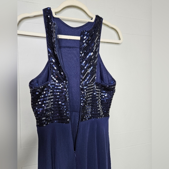 Beauty Kai Navy Sequin Halter Chiffon Empire Waist Maxi Dress S Glam Prom Formal - Picture 12 of 16